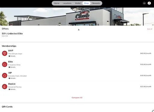 Club Car Wash Mobile App screenshot
