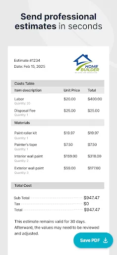 SimplyWise Cost Estimator screenshot